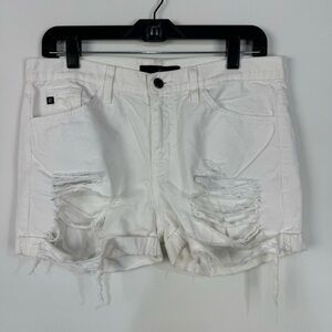 Kancan White denim distressed raw hem jean shorts